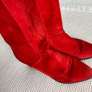 Red suede Italian boots.  Size 9AA.  All leather and very well made.